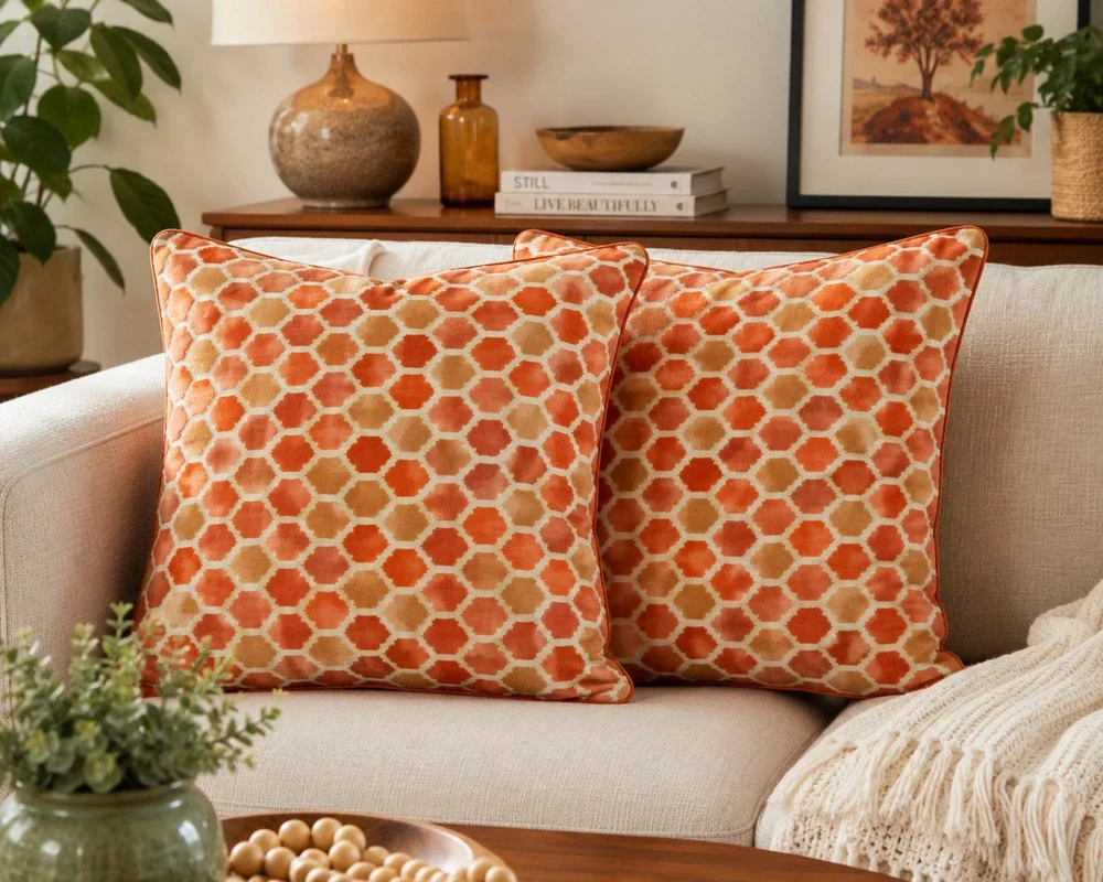 Pepe Peñalver Pillow Covers 19x19 Square Set 2 Honeycomb Jacquard Spain